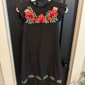 THML Size XS Black Flutter Cap Sleeve Floral Embroidered Shift Dress